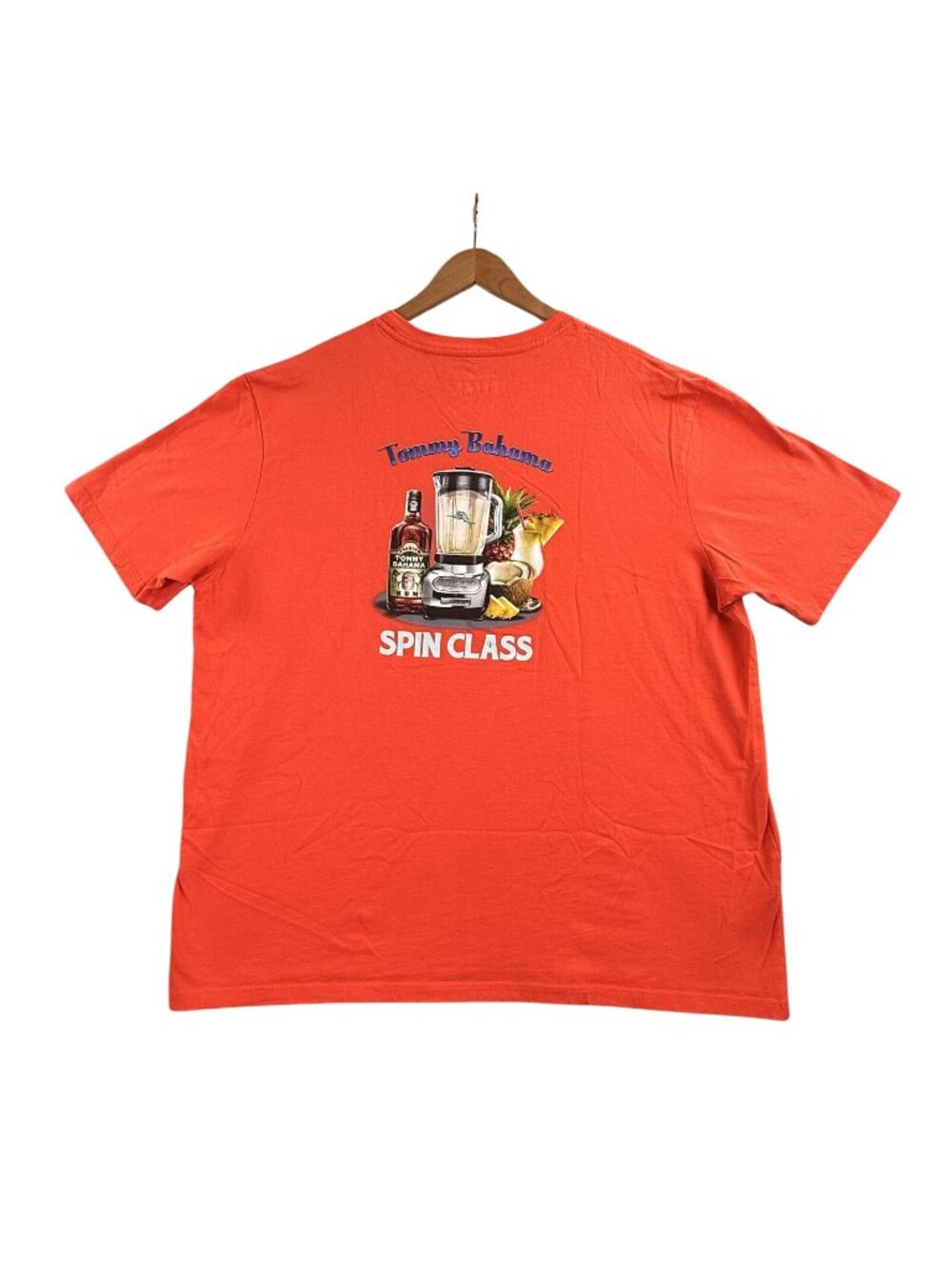 Tommy Bahama Shirt Mens 2XL Orange Spin Class Rum Blender Graphic Tee Relax